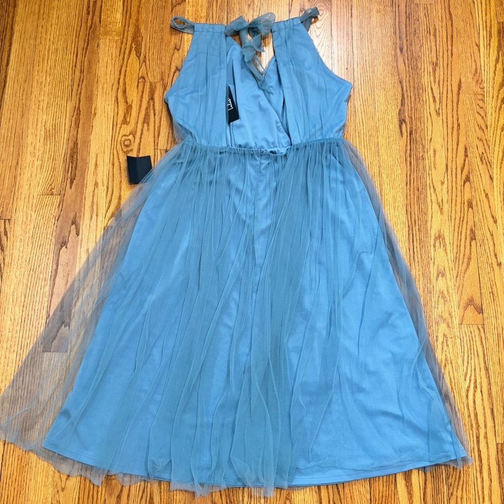 Lulu's NEW/Tag XL Ambiance Slate Blue Mesh Tulle Prom Wedding Party Midi dress - Picture 16 of 16